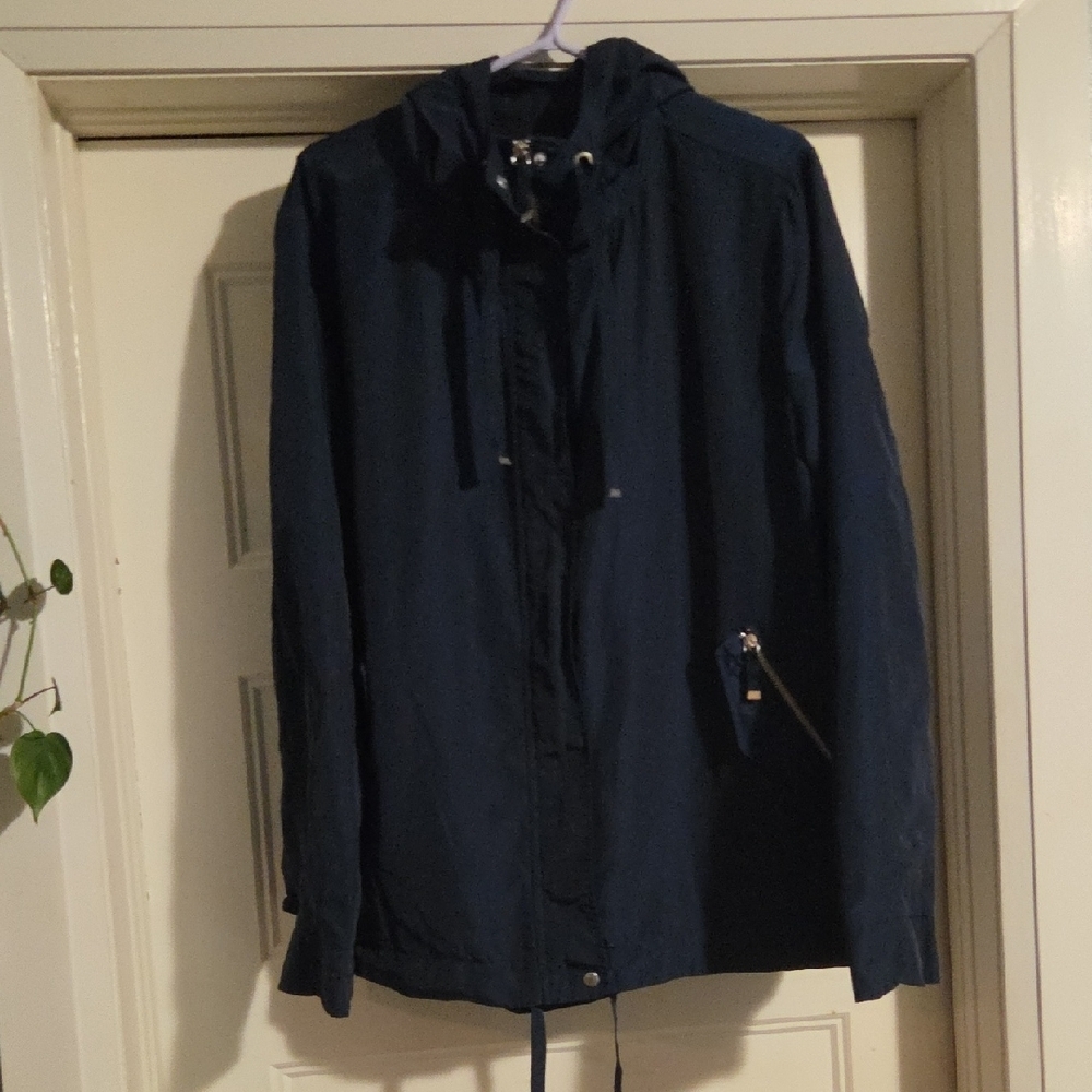 ALFRED SUNG Navy Blue Hooded Bomber Jacket